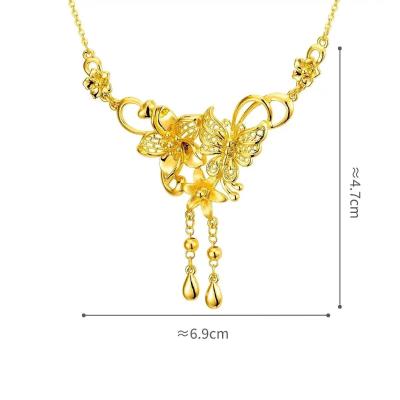 六福珠寶黃金頸鏈 - “蝶花銜露”999足金頸鏈