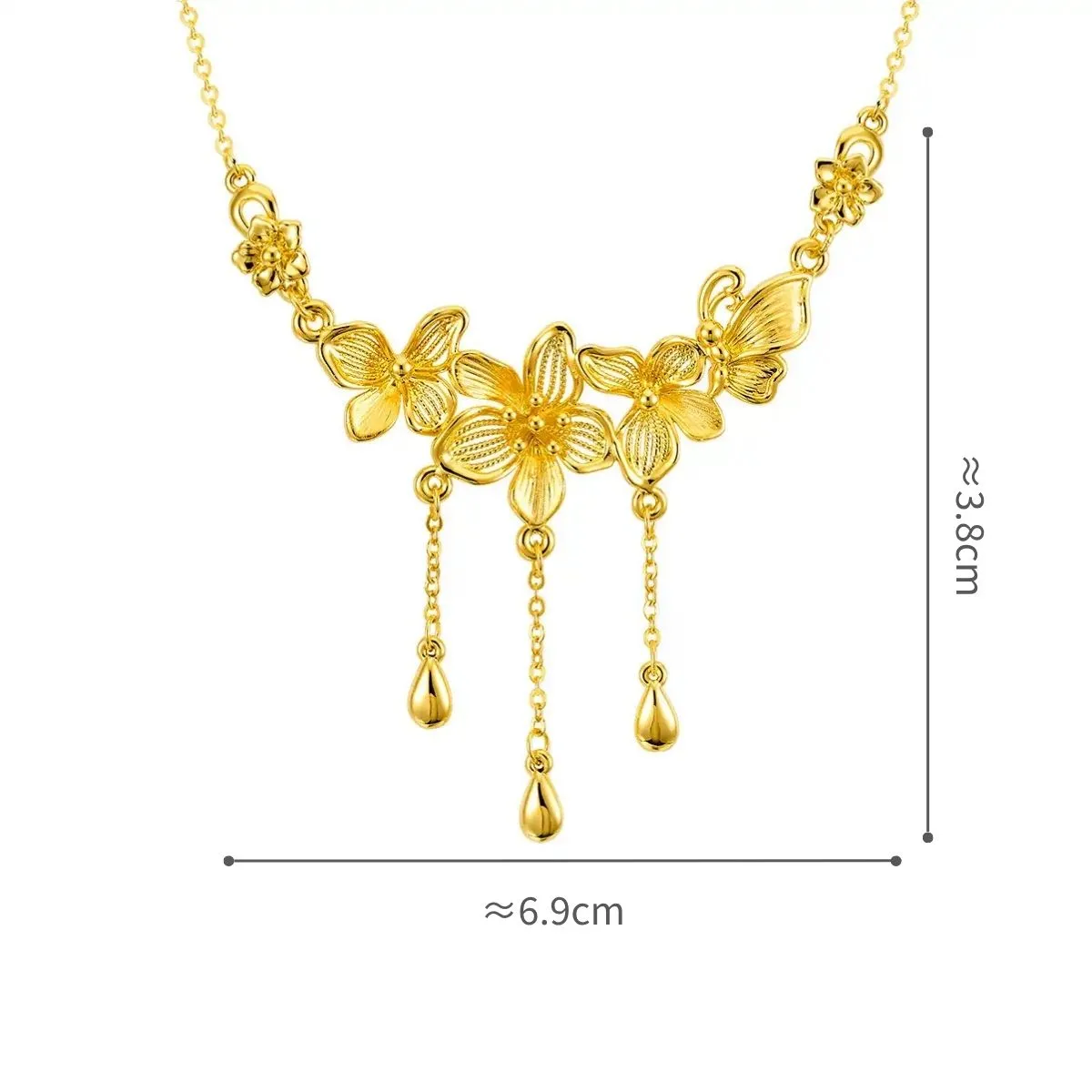 六福珠寶黃金頸鏈 - “蝶花映福”999足金頸鏈