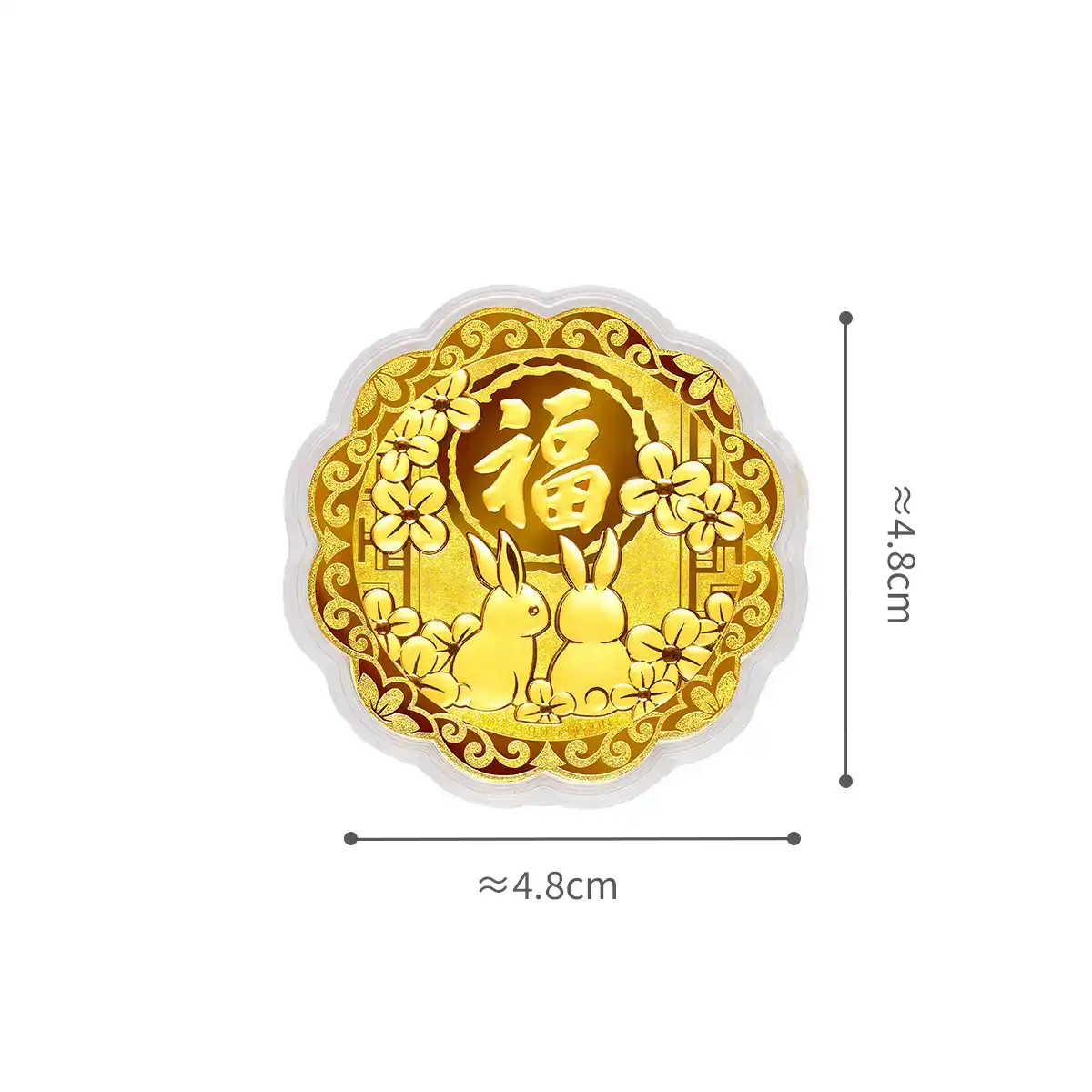 六福珠宝黄金工艺品 - "金兔纳福"七星伴月999.9黄金月饼工艺品