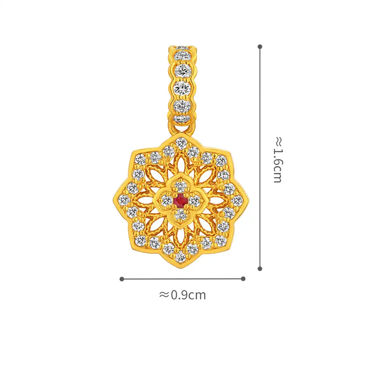 六福珠寶黃金吊墜 - "蓮花"999足金紅寶石鑽石吊墜