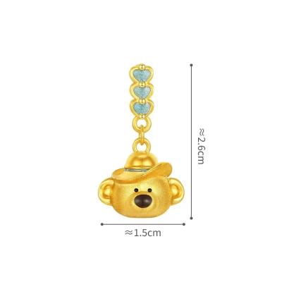 六福珠寶黃金吊墜 - “牛仔萌熊”999足金鎏彩吊墜