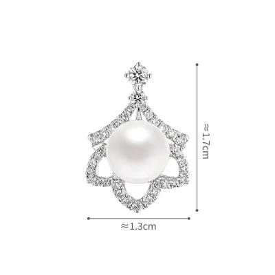 六福珠宝18K金吊坠 - "闪烁繁星"18K金(白色)珍珠钻石吊坠