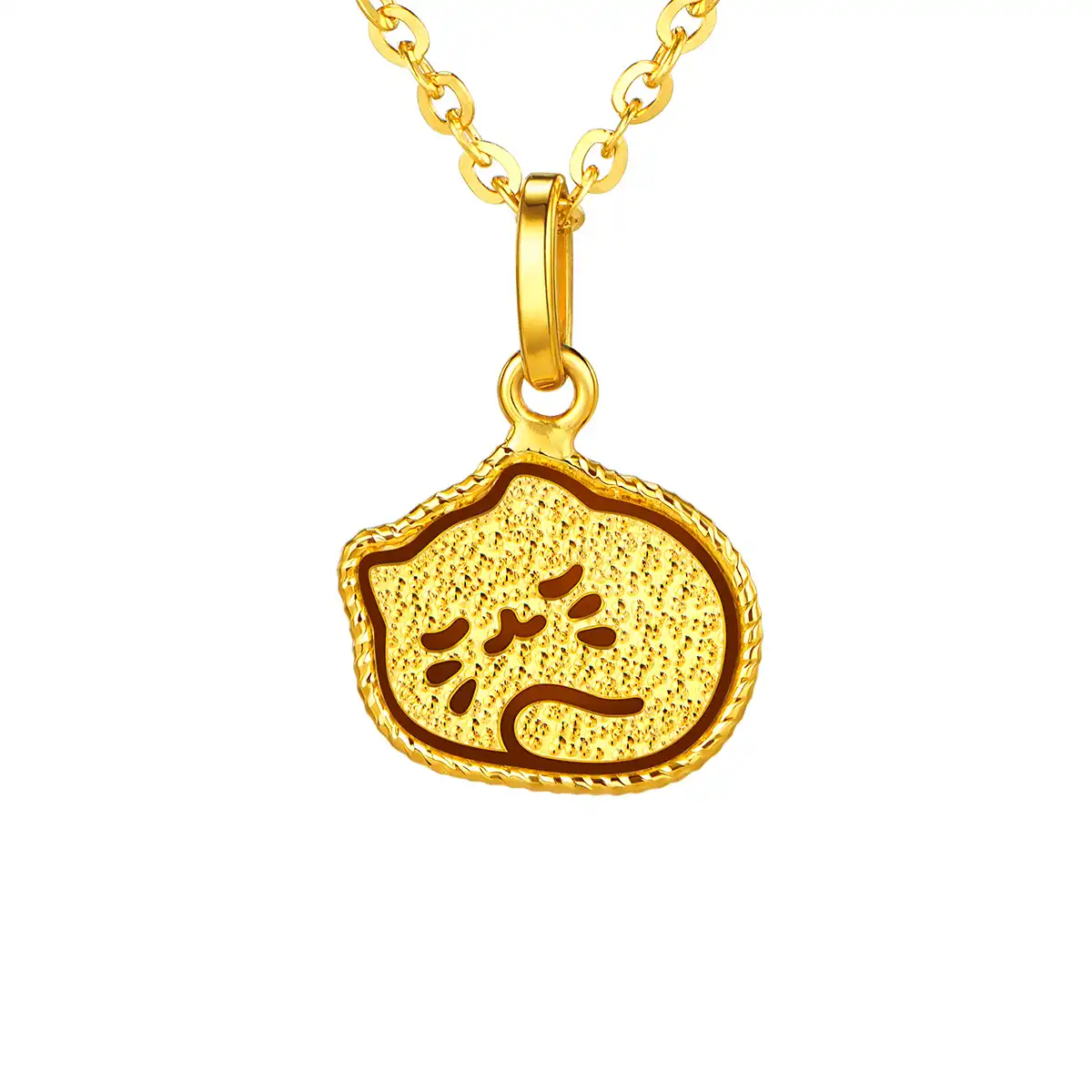 六福珠宝黄金吊坠 - "瞌睡猫"999足金吊坠